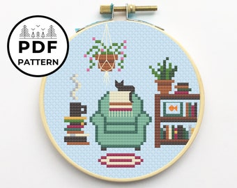 Reading Nook PDF Cross Stitch Pattern