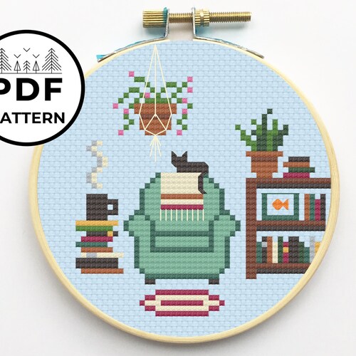 Woman Reading Cross Stitch Pattern Pdf Format Etsy