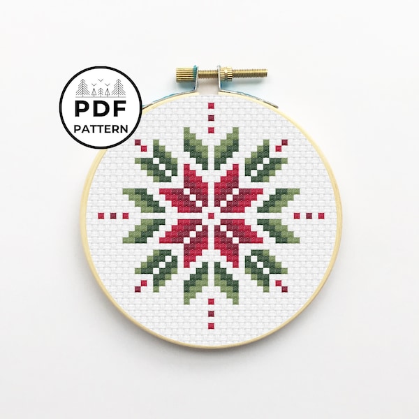 Christmas Pointsettia Cross Stitch PDF Pattern