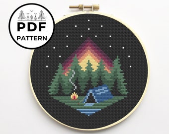 Camping Sunset Cross Stitch PDF Downloadable Pattern
