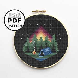 Camping Sunset Cross Stitch PDF Downloadable Pattern