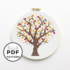 Autumn Tree Fall Leaves Cross Stitch PDF Pattern