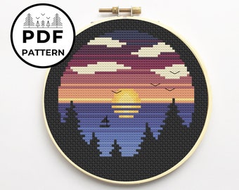 Sunset on the Lake Cross Stitch PDF Pattern - Easy Download