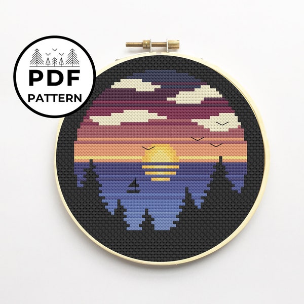 Sunset on the Lake Cross Stitch PDF Pattern - Easy Download