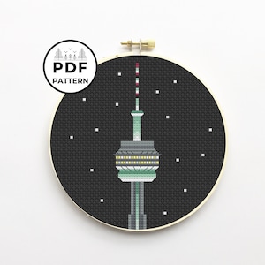 Nighttime CN Tower Cross Stitch Pattern