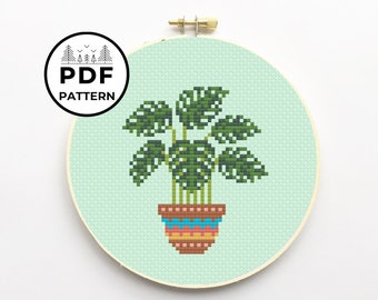 Monstera House Plant PDF Cross Stitch Pattern