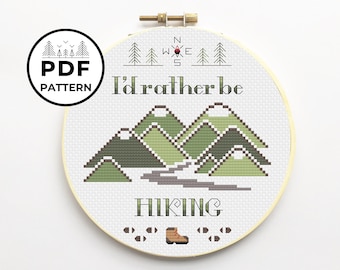 Mountain Cross Stitch Pattern - I&#39;d rather be hiking
