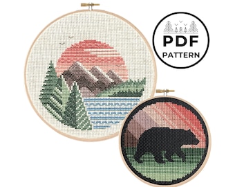 Mountains and Bear Cross Stitch Pattern Bundle