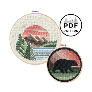 Mountains and Bear Cross Stitch Pattern Bundle