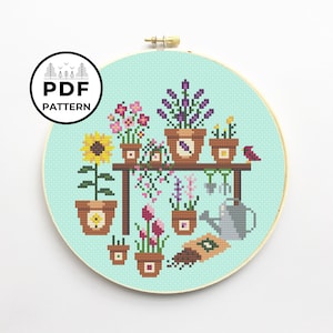 Potted Flowers Cross Stitch PDF Pattern