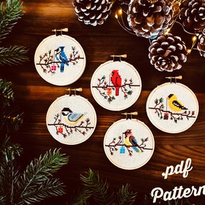 Holiday Birds Cross Stitch Pattern - 5 different designs