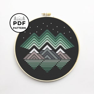 Northern Lights Over Mountains Downloadable PDF Pattern for Cross Stitch