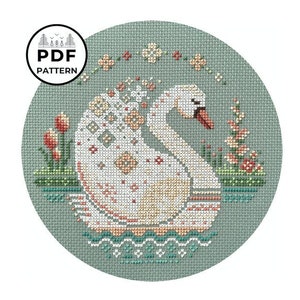 Swan in Flowers Cross Stitch Pattern