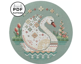 Swan in Flowers Cross Stitch Pattern