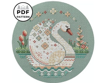 Swan in Flowers Cross Stitch Pattern