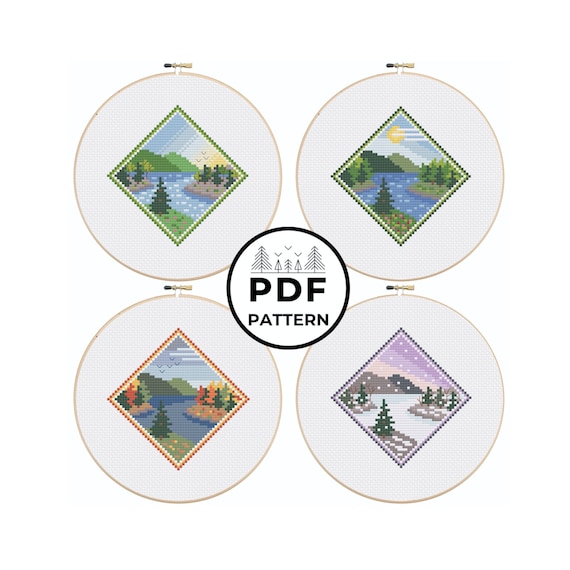 Québec Four Seasons Landscape Cross Stitch PDF Pattern