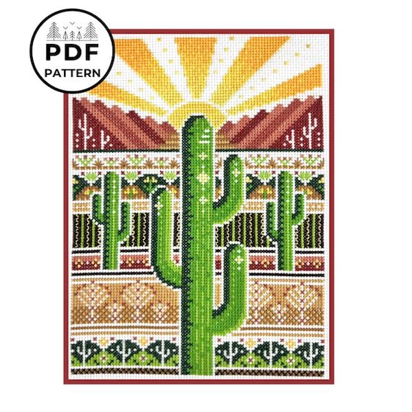 Sonoran Desert - Saguaro Cactus Cross Stitch Pattern