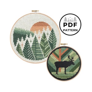 Boreal Forest and Caribou Cross Stitch Pattern Bundle