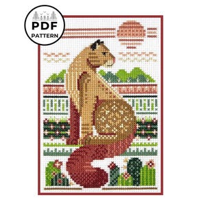 Cougar in Desert Cross Stitch Pattern