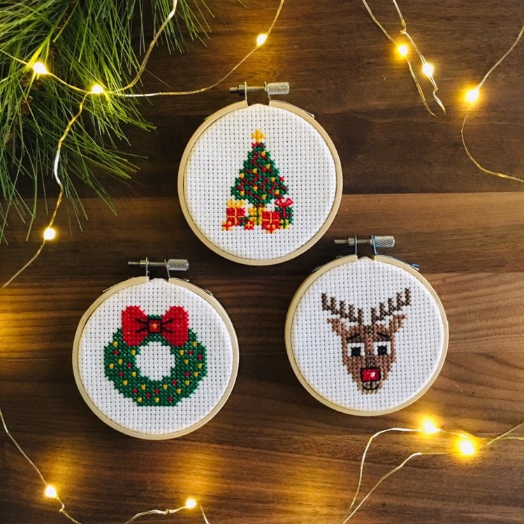 【L＆G】クロスステッチ　オーナメントセット 3個セット）クリスマスオーナメント 刺繍オーナメント