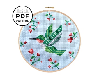 Hummingbird and Flowers Cross Stitch Pattern PDF