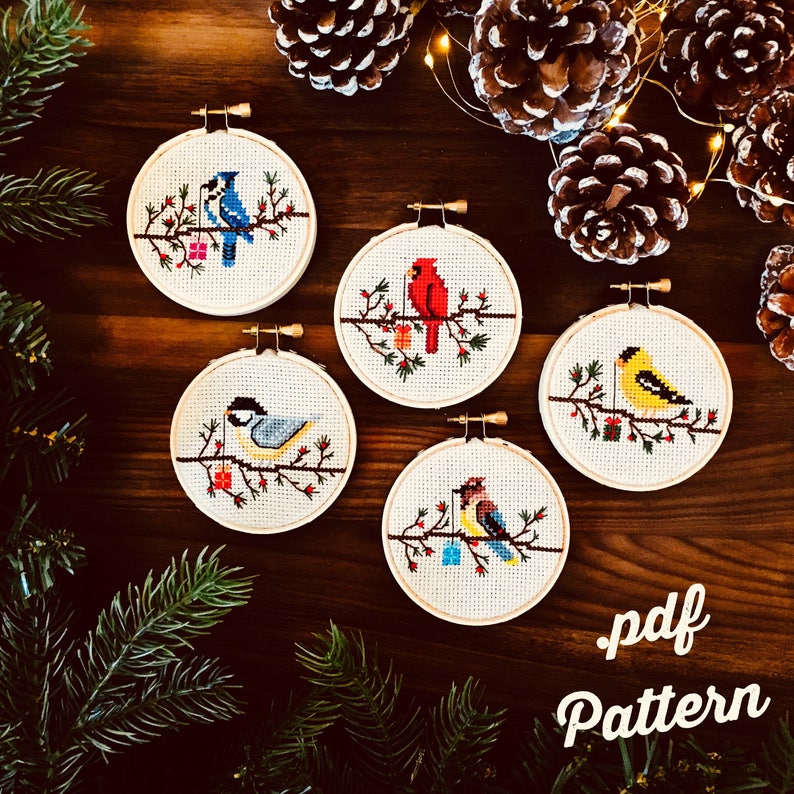 Holiday Birds Cross Stitch Pattern 5 different designs image 1