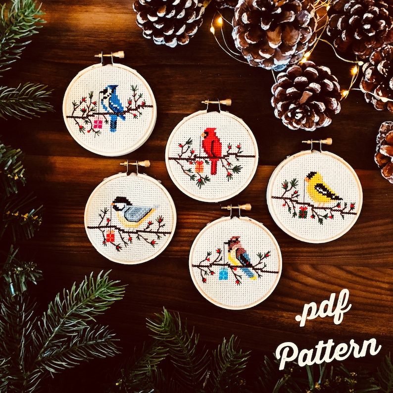 Holiday Birds Cross Stitch Pattern 5 Different Designs Etsy Canada