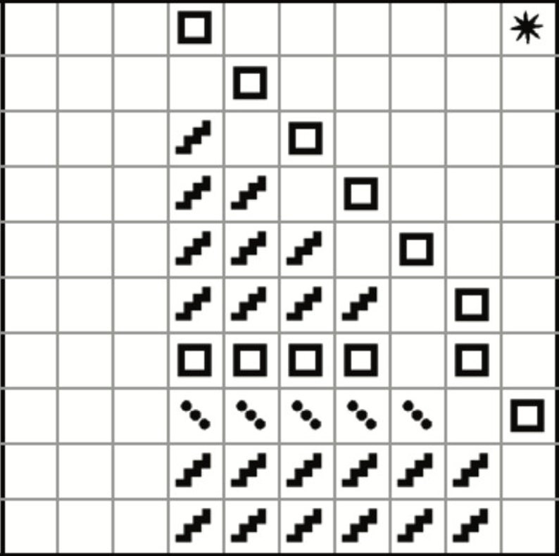 May include: Black and white pixel art design featuring a stylized tree with a star at the top. The tree is made up of squares, diagonal lines, and dots.