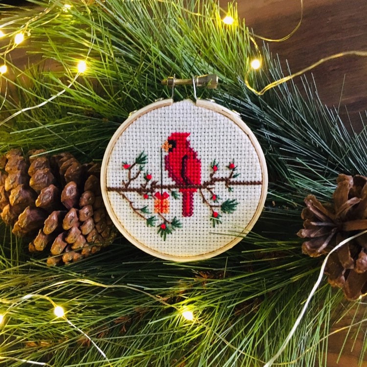 Cardinal Cross Stitch Kit DIY Christmas Bird Ornament Etsy