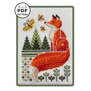 Fox and Butterflies Cross Stitch Pattern
