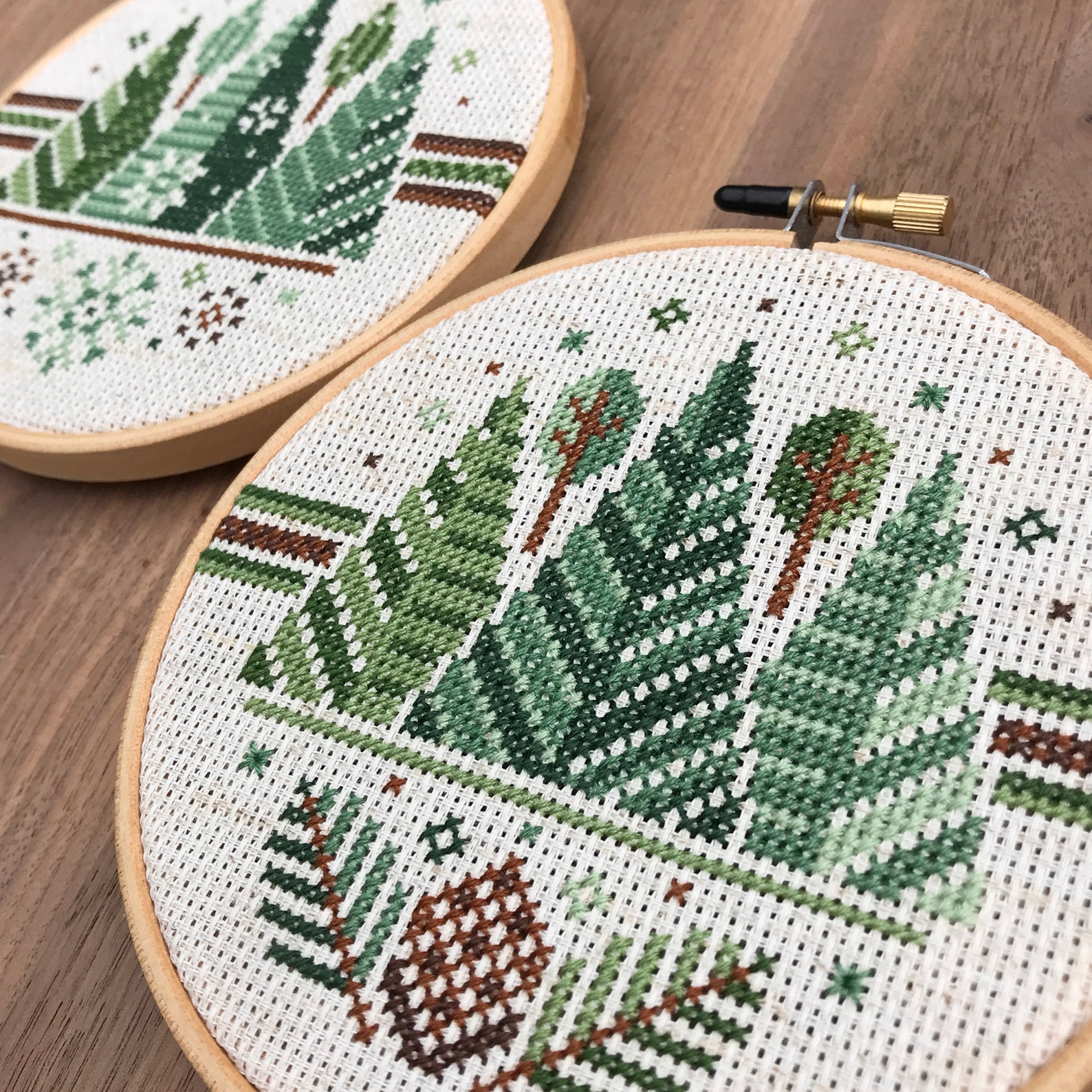 Pin Tree Pattern Gold Frame Pine Trees Cross Stitch Pattern (2 Designs) - Etsy