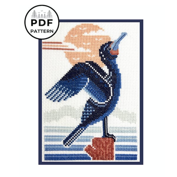 鵜のクロスステッチパターン