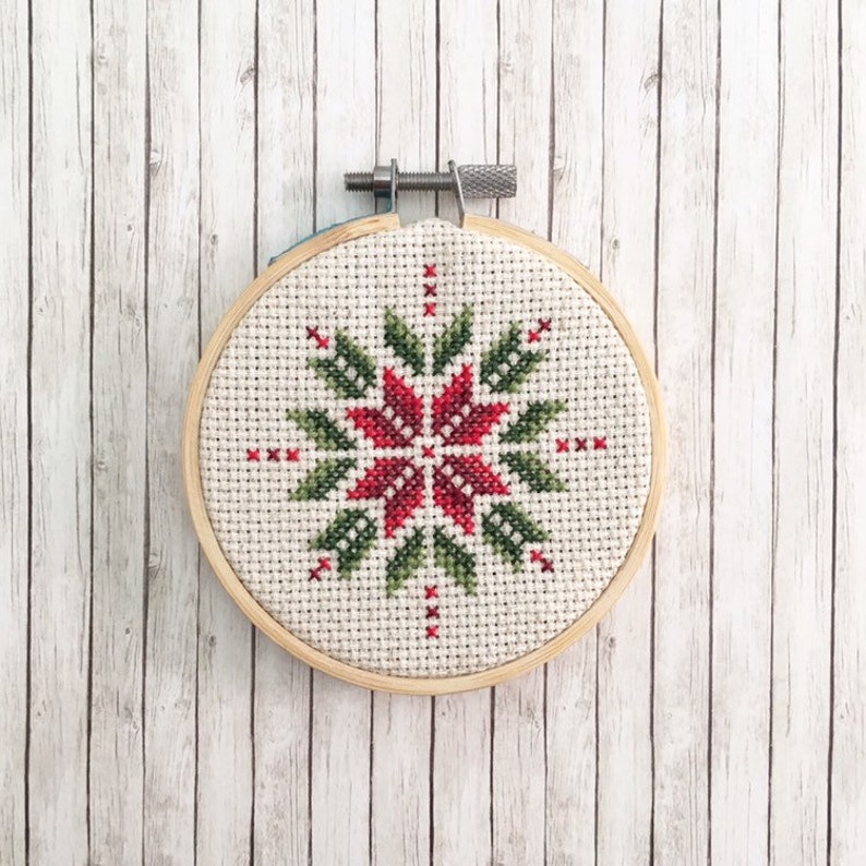 Poinsettia Ornament DIY Christmas Cross Stitch Kit Etsy