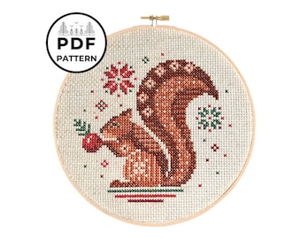 Holiday Squirrel PDF Cross Stitch Pattern
