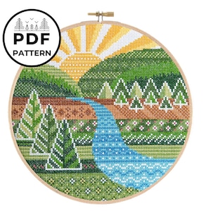 River in Valley Cross Stitch Pattern PDF