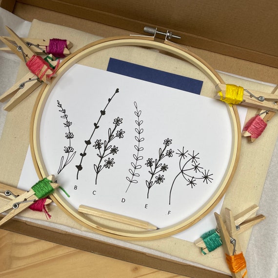 DIY Embroidery Kit | Make Your Own Wildflower Cotton Tote | Stitch-your-own floral tote bag | Bright