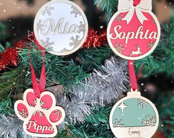 Personalised Christmas Ornament, Xmas Bauble, 3D Wooden Name Ornament, Christmas Tree Decoration