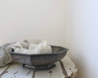 Antique Octagon Pewter Footed Bowl.French Fine Pewter Fruits Bowl.Antique French Primitive Pewter Bowl.French Home Decor.Wabi Sabi Home