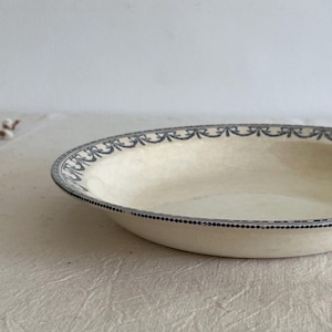 Antique Guirlande Decorative Blue Transferware Large Salad Platter. Antique French Round Ironstone Tea Stained Creamy Beige Serving Bowl