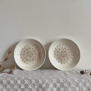 Vintage French Creamy Porcelain Berry Bowls: Tea Stained Colanders (Set of 2)