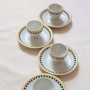 Vintage French Porcelain Egg Holders: Mehun Black & Yellow, Set of 4