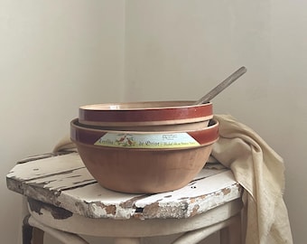 2 GIEN French Earthenware Medium & Small Bowls.Rustic French Earthenware Bowls.Rustic farmhouse style.Primitive Kitchen.Pottery Mixing Bowls