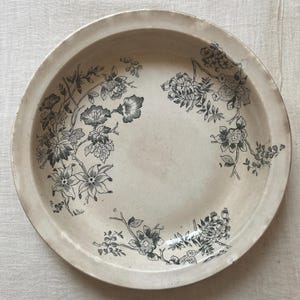 Antique Large Deep Blue Green Botanical Round Earthenware Serving Platter.Antique Large Floral Stains Blue Green Terre de fer Large Platter