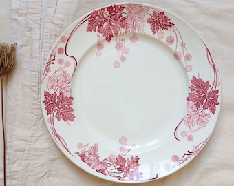 Antique K&G Luneville Platane Platter: French Red Transferware Dinnerware