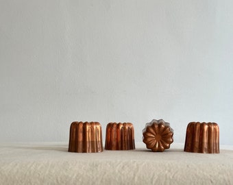 4Pc Large Vintage French Copper Canelés Molds.Vintage French Copper Canelé Cake Molds.French Patina Bordelais Cake Molds.French Kitchenalia