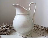 Antique Porcelaine G.C Opaque Off White Ironstone Jug Pitcher.French Antique Water Pitcher.French Rustic Farmhouse Decor.French Shabby Decor