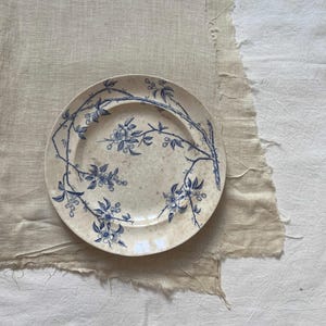Antique English P B & S Pottery Dinner Plate.Antique Floral Blue Transferware Plate.Antique Tea Stained Chippy Round Dinnerware Dinner Plate