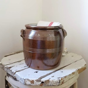 Primitive Medium Brown & Grey French Sandstone Confit Pot.French Old Earthenware Glazed Pot.French Farmhouse Rustic Kitchen Utensils Holder