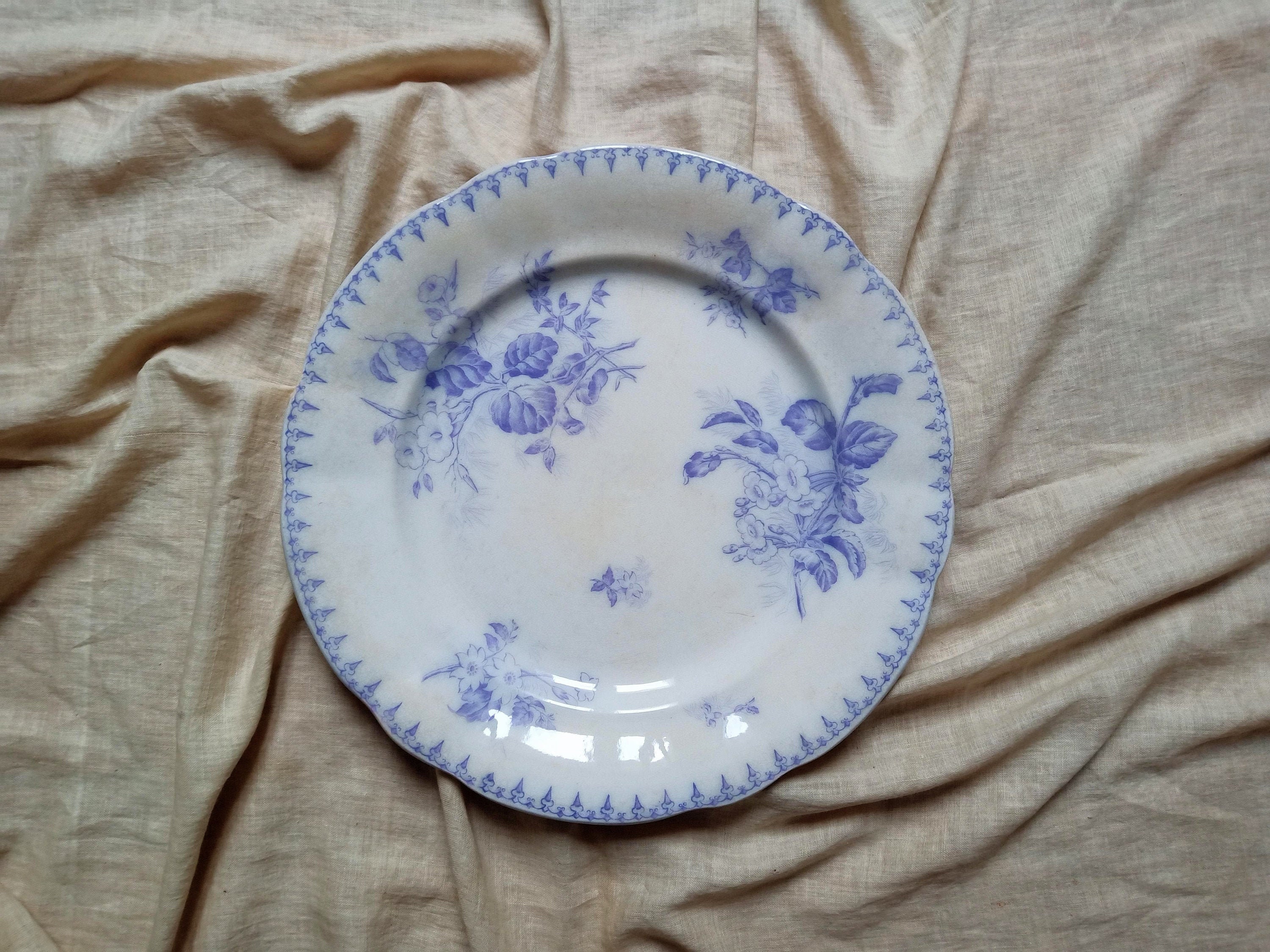 Grand Sarreguemines Flore Lavender Serving Dish Antique.français Round Purple Transferware Ironstone