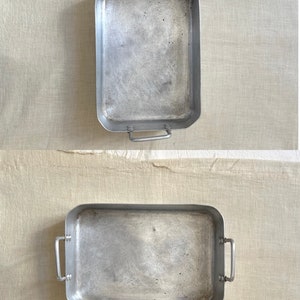 Medium Vintage Rustic French Aluminium Roasting Rectangle Tray.Vintage Rôti Platter With Handles.French Aluminium Baking Pan.Kitchenalia imagen 2
